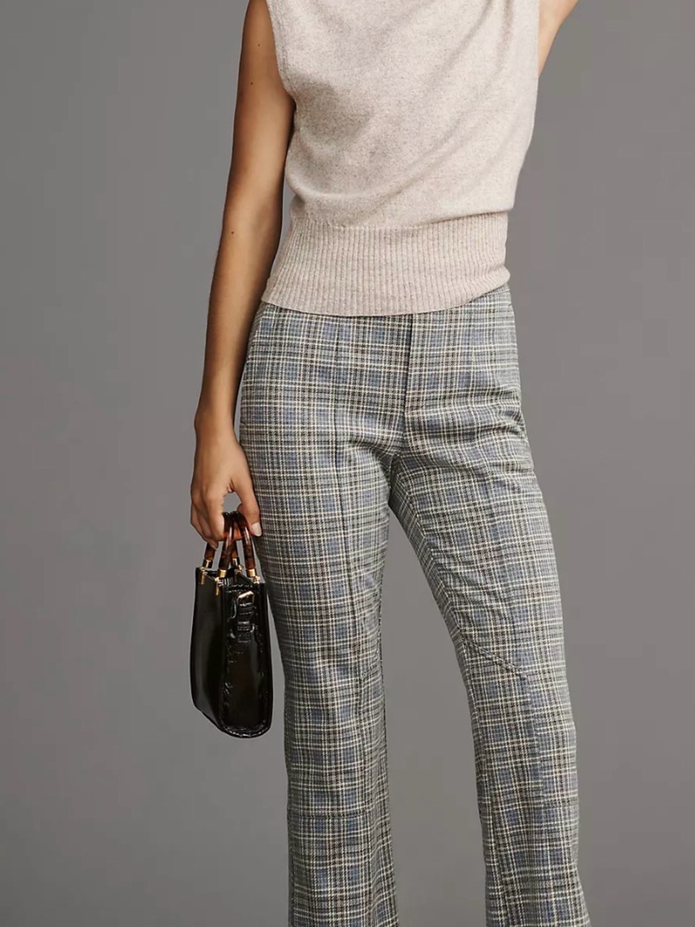 Anthropologie Gray Plaid Straight-Leg Pants
